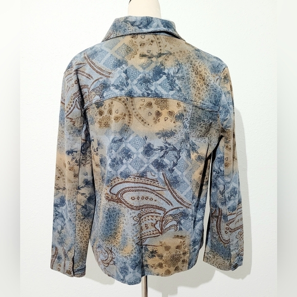 Marsh Landing Women's Denim Jacket L Blue Brown Paisley Floral Print 100% Cotton - Picture 4 of 12